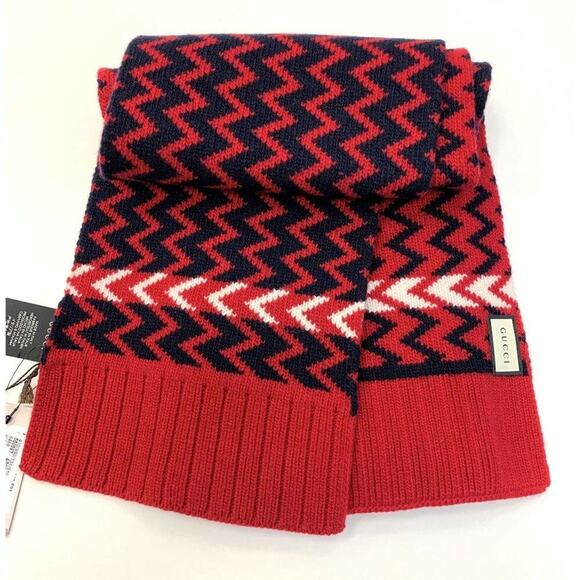 NWT Gucci Zigzag Wool Scarf In Red - Picture 5 of 11